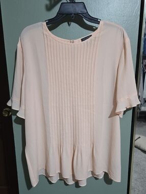 The Limited Peach Pleated Front Flutter Sleeve Blouse